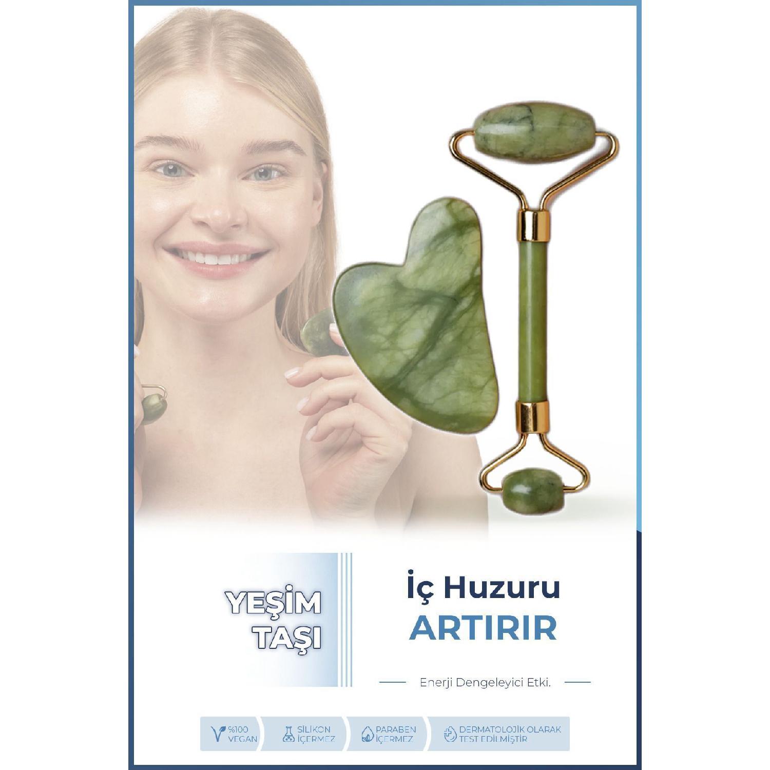 

Набор для массажа Гуа Ша с нефритовым камнем и сердечком зелёный