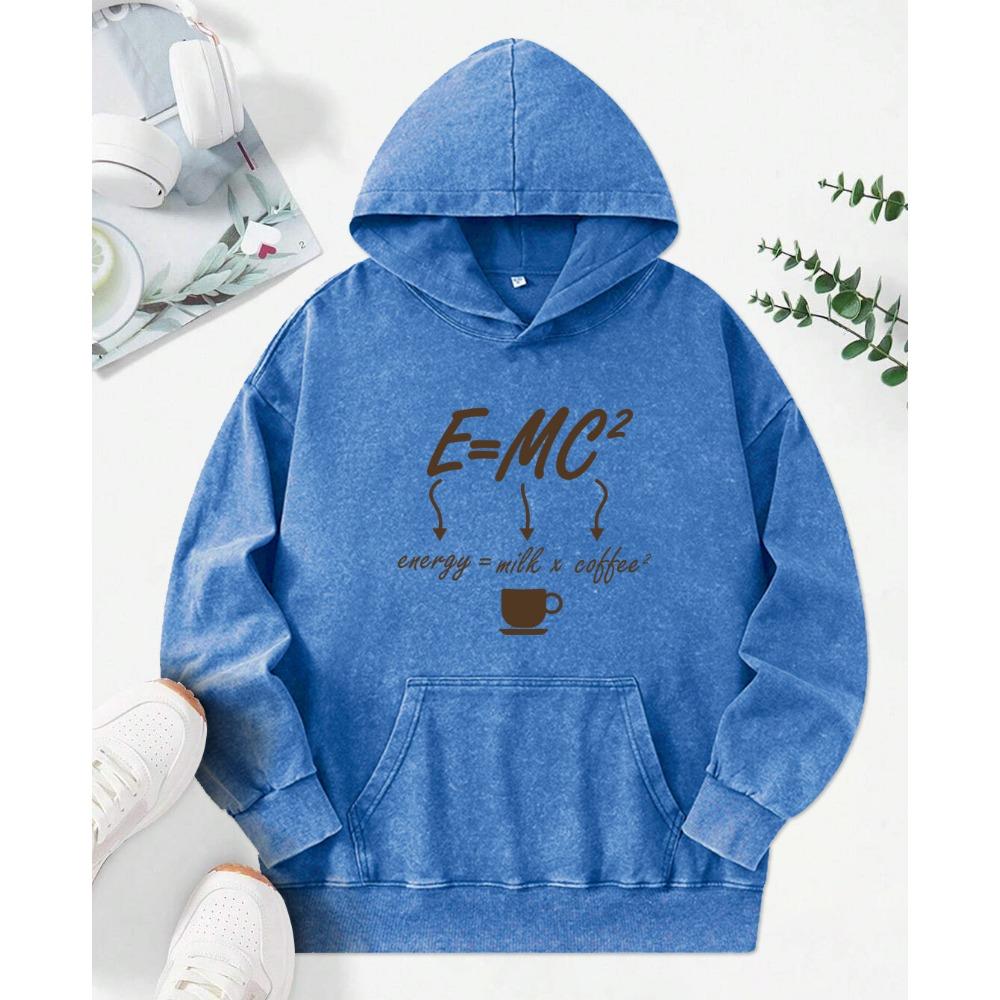 Energie = Milchkaffee Prints Damen Gewaschener Hoodie Mode Tasche Streetwear Lockerer Hoodie Lässig Baumwolle Damen Kleidung