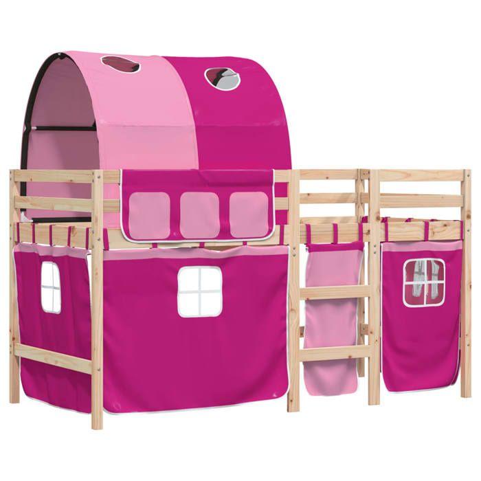 VidaXL Lit Mezzanine Enfants avec Tunnel, Lit Intermédiaire avec Rangement, Meuble de Chambre à Coucher, Moderne, Rose 3283846