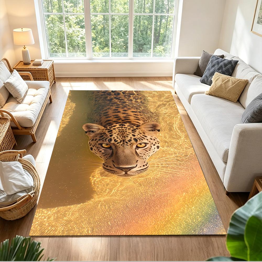 Leopard Emerging From Water Non-Slip Home Carpet Design for Office Decor Living Room Bedroom Gift