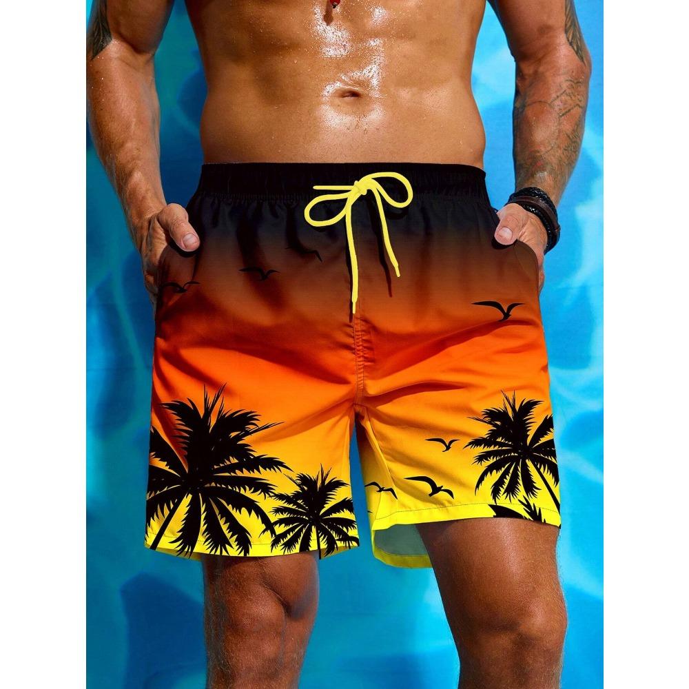 Palma Tropicale Uomo Resort Stampati 3D Pantaloncini da Bagno Tasca Comfort Traspirante Corti Stile Hawaiano Vacanza Spiaggia
