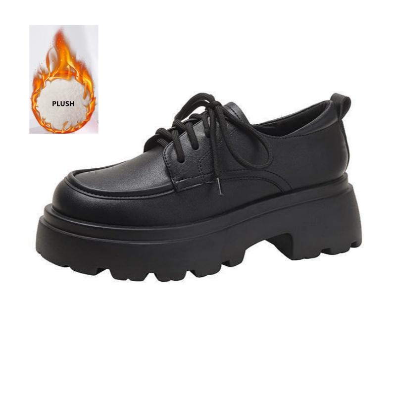 

Модные женские туфли на платформе в ретро британском стиле 2025 Осень Зима Универсальные туфли на толстой подошве с круглым носком на высоком каблуке лоферы 34