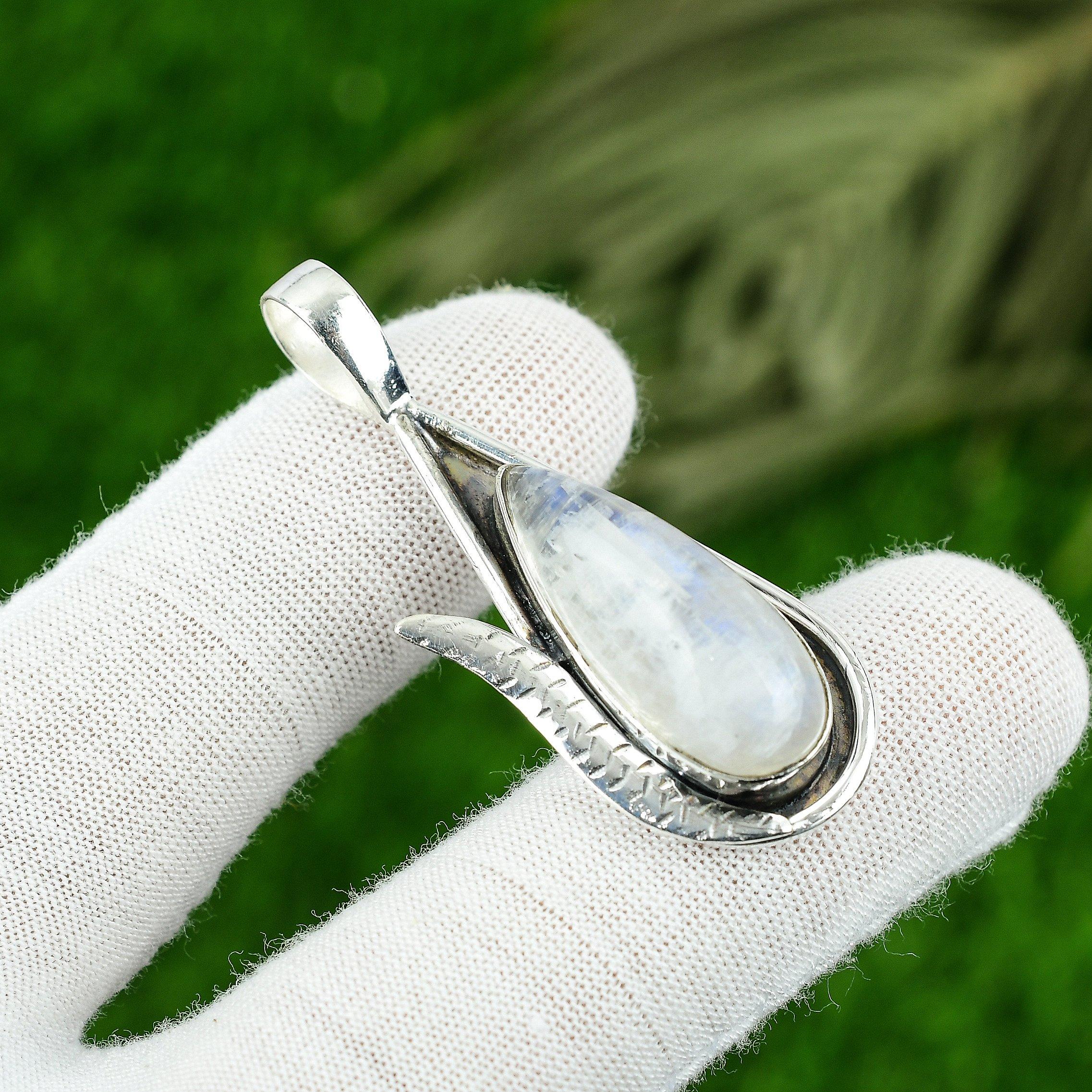 

925 Silver Pear Crown Chakra Rainbow Moonstone Stone Sister New Pendant Jewelry