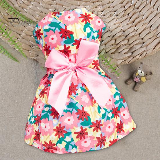 Lindo adorável vestido de princesa para cachorro com estampa floral e laço para filhotes de cachorro e uso diário