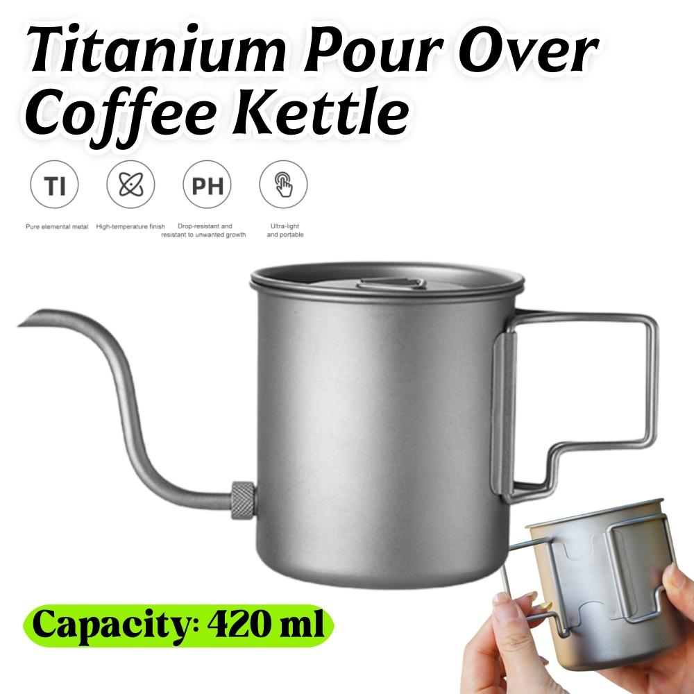 Titanium 420ml Gooseneck Kettle Ultralight Portable Coffee Kettle Detachable Spout & Folding Handle for Camping Cookware