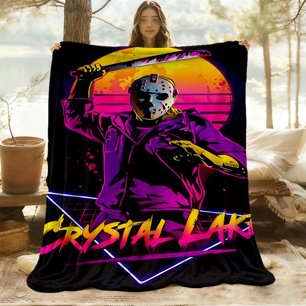 1pc Friday the 13th Jason Voorhees Outdoor Blanket Lightweight Flannel, Soft & Warm, All Season Use for Sofa, Outdoor, Camping, Living Room, Office