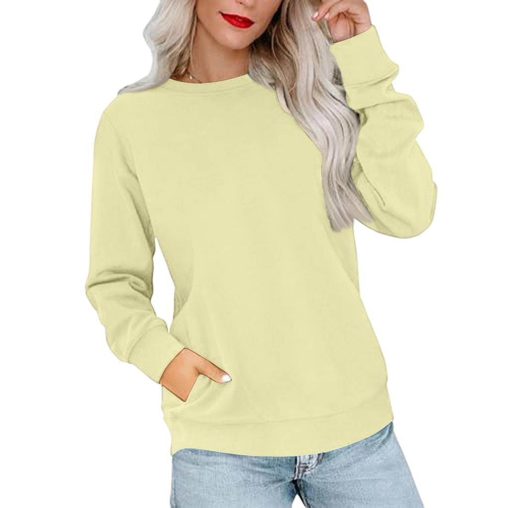 Women's Casual Fashion Solid Color Neck Long Sleeve Sweatshirt Lightweight Pullover With Side Pockets Warm Sweatshirt
