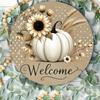 White Pumpkin Welcome Sign Autumn Decor Country Farmhouse Wall Art Seasonal Kitchen Hanging