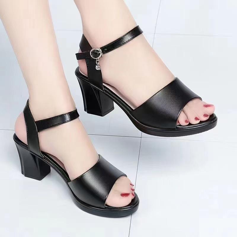 Summer Shoes for Women Fashion High Heel Sandals Peep Toe Buckle Strap Black White Platform Sandals Plus Size 35-40