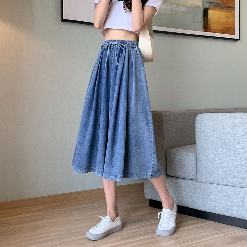 

European and American plus Size Women s Clothes Chubby Girl Retro Hong Kong Style Elastic High Waist Loose Wide Legs Casual Denim Cropped Pants M-5XL Light Blue 4XL