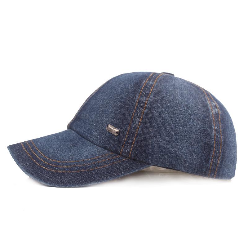 Vintage Denim Baseball Cap with Metal Badge Adjustable Washed Cotton Dad Hat