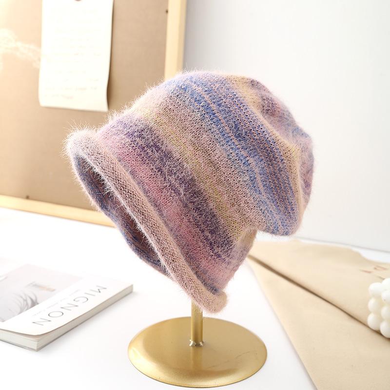 Knitted warm hat women's autumn and winter fashion gradual change color wool cover ear protection confinement hat cold