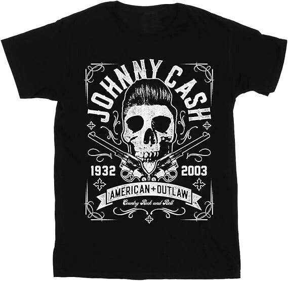 Johnny Cash Men s American Outline Skull T-Shirt Adult Unisex T-Shirt XL