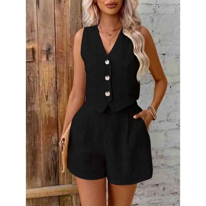 

Женский комплект из двух предметов: однотонный жилет без рукавов большого размера, европейский и американский стиль, 2025 XXL