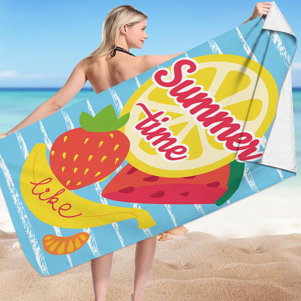 Summer Fruit Collection Digital-printed Polyester Superfine Fiber Double-sided Fleece Beach Vacation Bath Towel, Beach Towel
