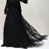 Women's Chiffon Maxi Skirts Lace Elastic High Waist Pleated A-Line Flowy Swing Maxi Skirts for Party Dance Soft Double Layer Maxi Skirts for Women