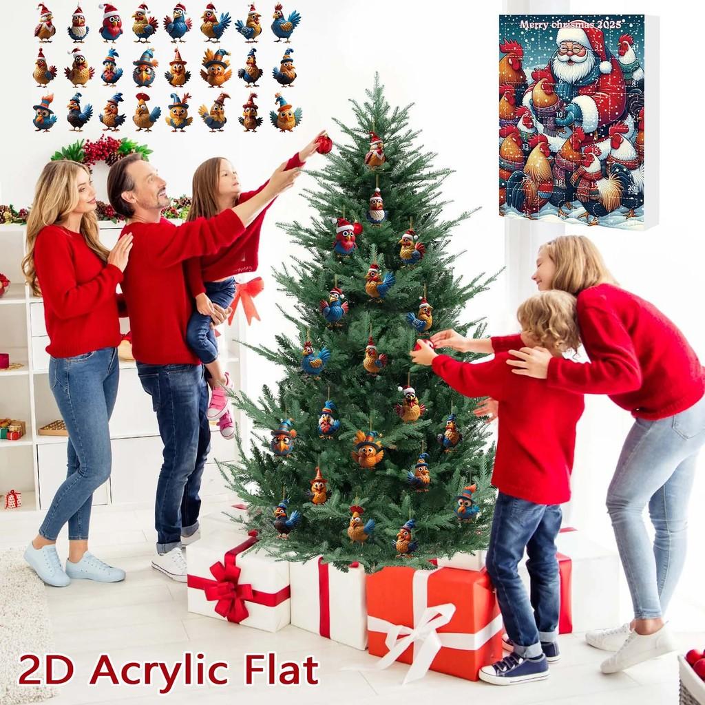 Weihnachts-Adventskalender mit 24 Acryl-Hahn-Dekorationen für die Feiertage