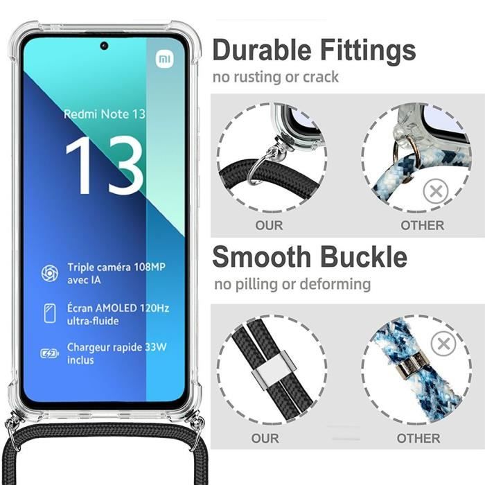 Coque pour Xiaomi Redmi Note 13 4G - E.F.CONNECTION - Antichoc - Protection Renforcée - Cordon Noir