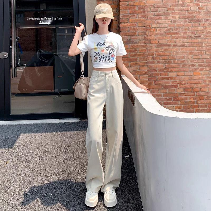 Light Tencel High-Waist Women s Summer Jeans: Cool, Slimming, Drape, Wide-Leg, Straight-Leg. XS