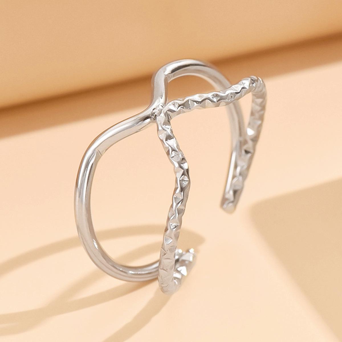 Glossy Patterned Splicing Design Adjustable Stainless Steel Ring