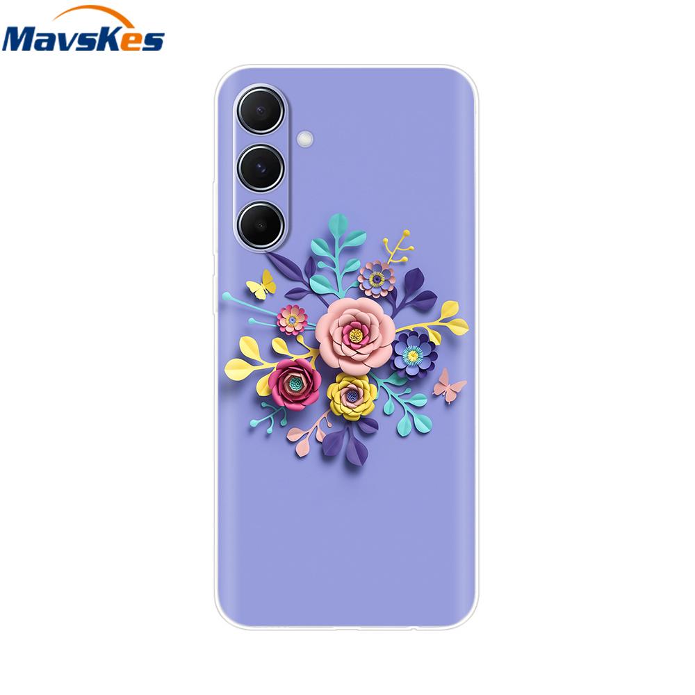For Samsung Galaxy M35 5G Case Cute Cat Flower Painted Phone Cases For Samsung M35 Case M 35 SM-M356B Silicone Clear TPU Fundas