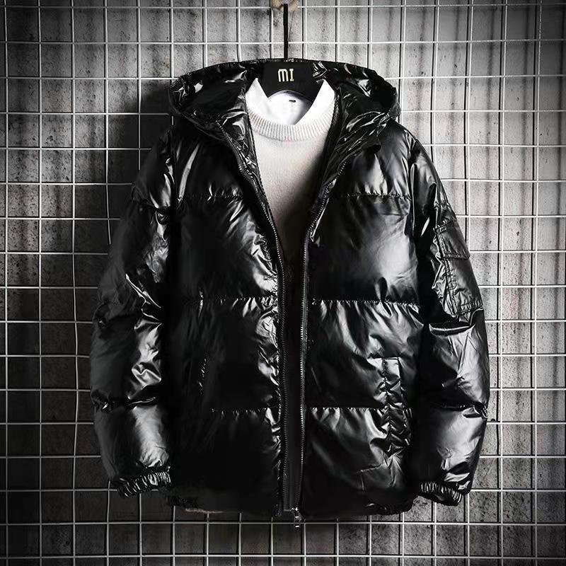 Men's Shiny Hooded Down Cotton Winter Jacket – Thick, Trendy, Short, Plus Size Available