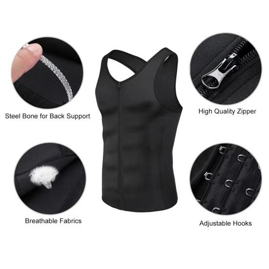 Herren Schlankheitskorsett Weste Rundhals Ärmellos Doppellagig Bauchkontrolle Shapewear Top Reißverschlussleiste Bodyformer Dreiknöpfiges Oberteil