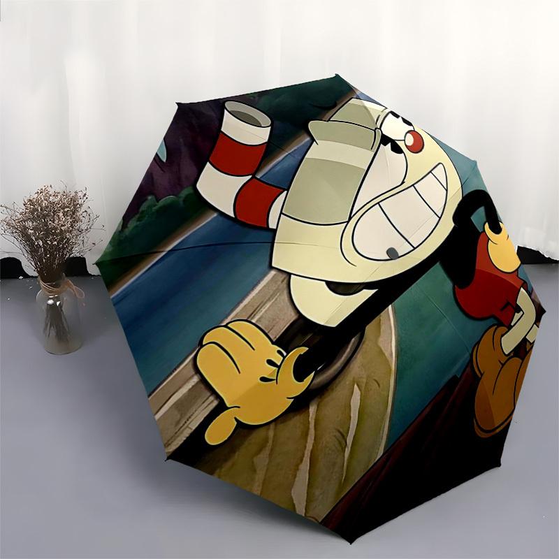 1pc Cuphead Outdoor Umbrella - Automatic Opening & Closing, Portable Tri-Fold Design with 8-Rib Iron Frame - Perfect Gift for Fans, Travelers, Everyda