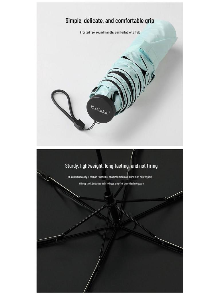 PARACHASE 105g Ultraleichter Faltbarer Schirm mit Schwarzkleber: Anti-UV, Tragbar & Perfekt für Sonne und Regen. Ideal für Frauen.