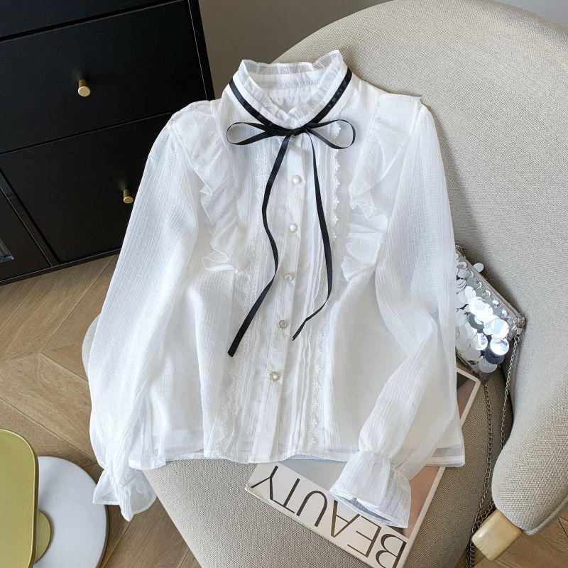 2026 Spring French Court Style Lace Chiffon Top for Women