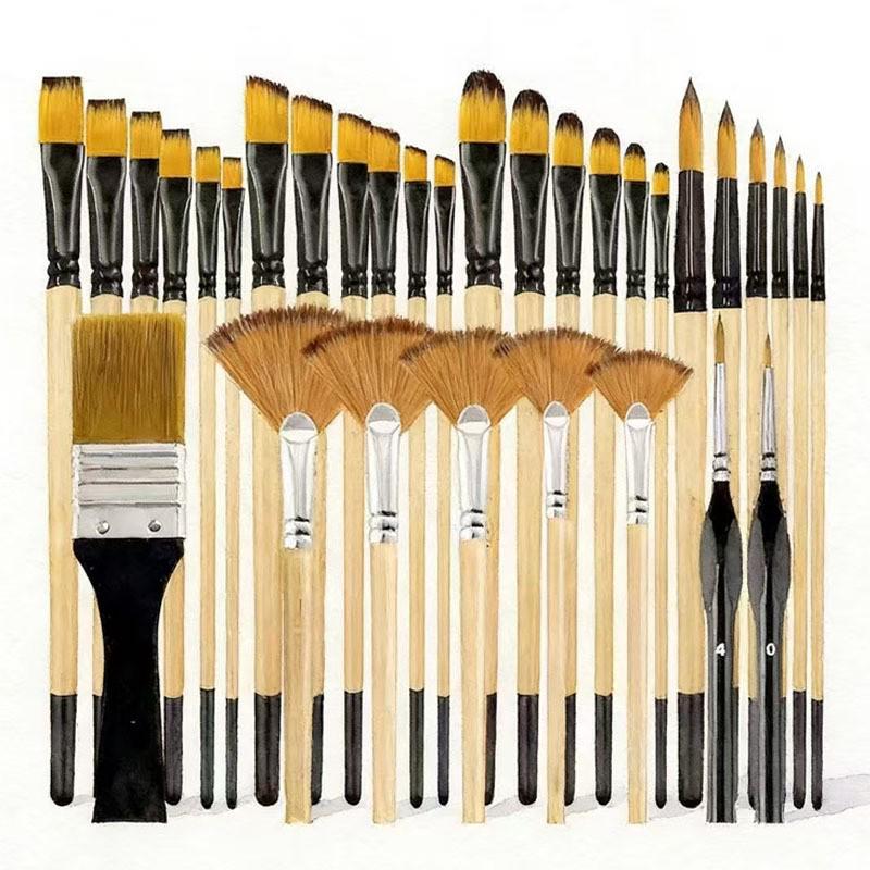 Pearlescent White Nylon Hair Oil & Watercolor Paint Brushes - Set of 6