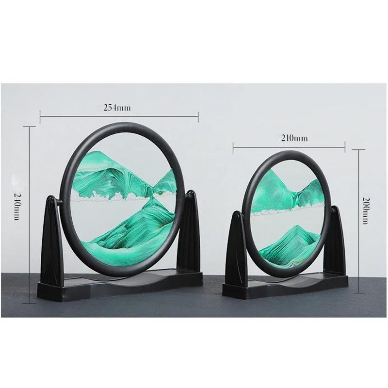 Rotatable Sandscape Moving Sand Art Picture Flowing Sand Painting 3D Liquid Hourglass Round Glass Quicksand Office Home Decor
