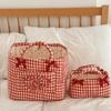 Portable Home Storage Basket Foldable Red Grid Organizers Basket with Handle for Snack Clothes Toys Storage Basket Ins Handbag