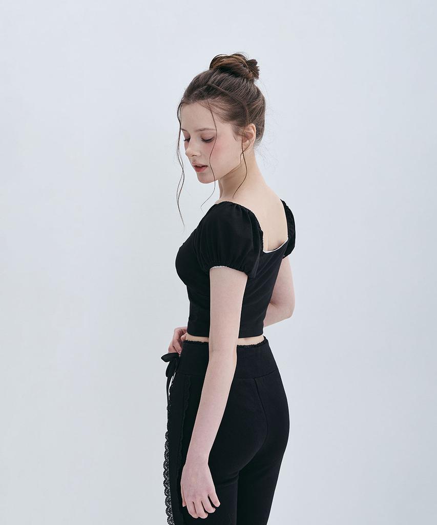 Moabel Coquette Puff Top - Black