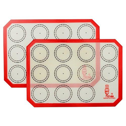 SUPER KITCHEN Macaron Cookie Sheet Cooking Mats, Set of 2, Food-Grade Silicone Baking Mats for Bread, Cookies, and Pizza, Oven and Microwave Safe, Hea