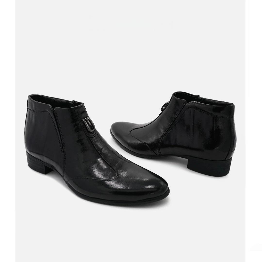 Men s First Cowhide Chelsea Boots Pointed Side Zip Low Boots 38