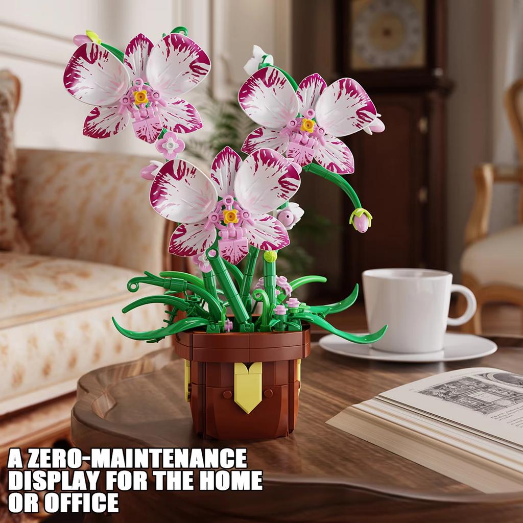 323Pcs Phalaenopsis Potted Plant Building Block Orchid Bricks Flower Model Puzzle Toys Sets New Year Christmas Birthday Gifts