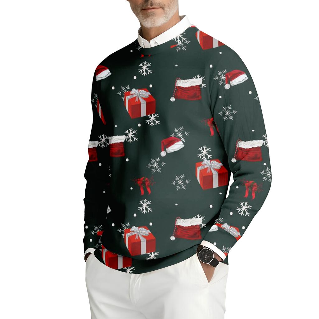 Herren Bedrucktes Rundhals Langarm Rippstrick Sweatshirt