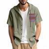 Summer Men's Lightweight Pocketed Breathable Linen Loose-Fit Hooded Cardigan Short-Sleeved Shirt
