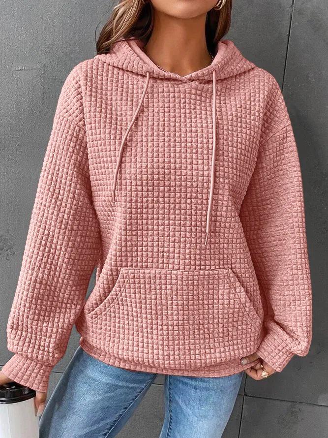 2024 Women's Loose Pullover Hoodie with Drawstring, Long Sleeves, Drop Shoulder, and Kangaroo Pocket.