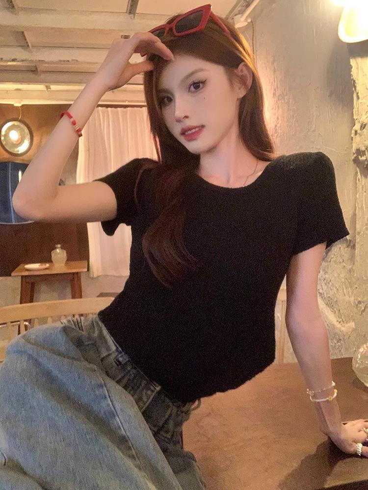 Short-sleeve Knit Sweater for Women, New Summer Trendy Irregular Student Top, Slim Fit, Hot Girl T-shirt