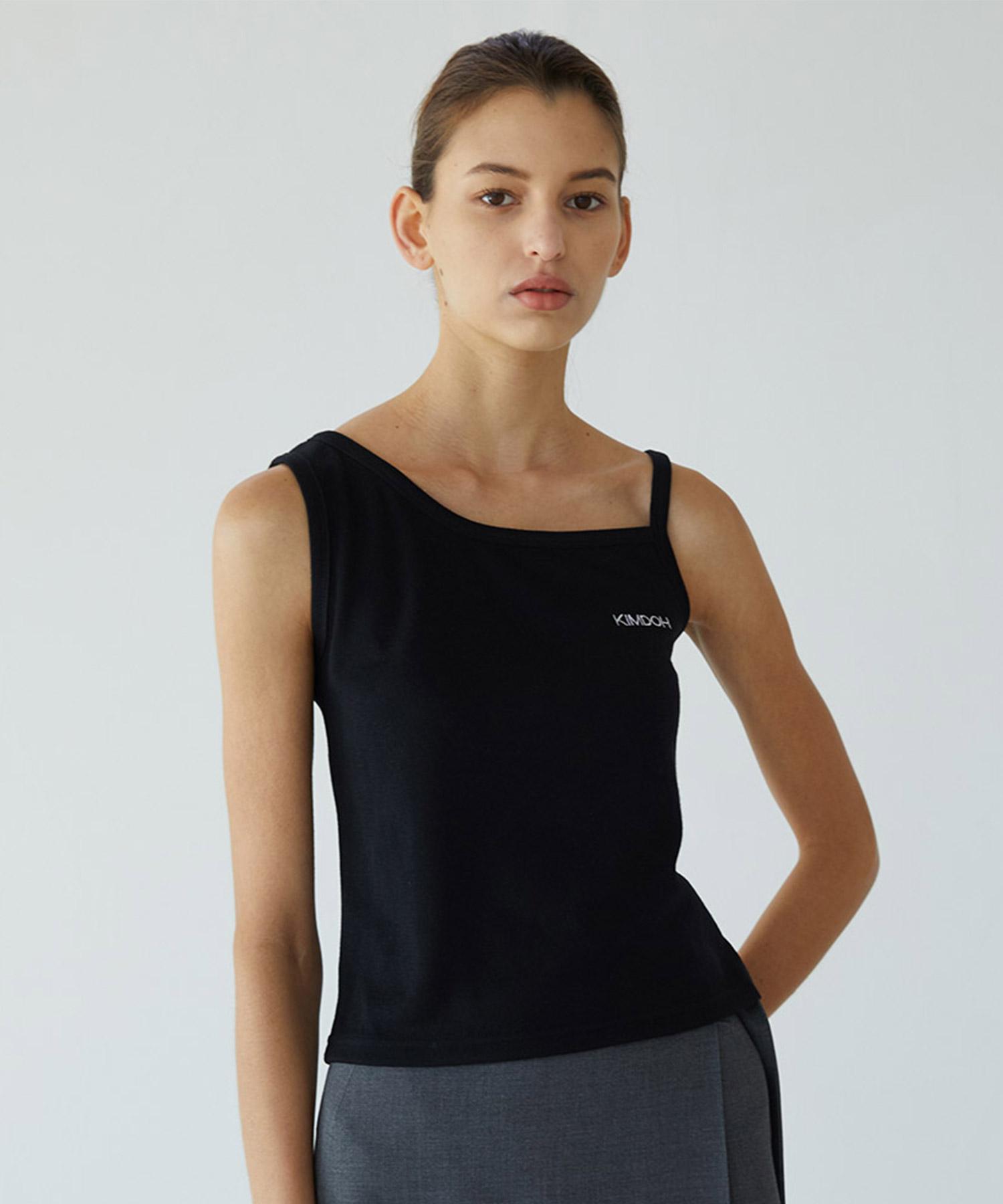 Kimdo Black Asymmetrical Rib Logo Tank F