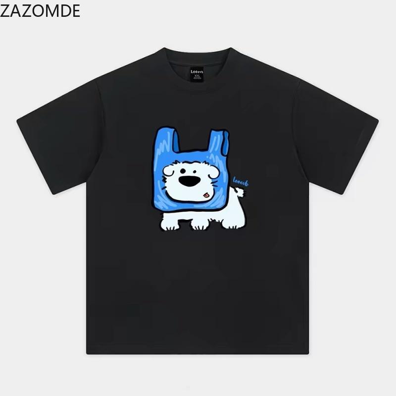ZAZOMDE Harajuku Kawaii Cartoon Puppy Print Tshirt Couple Matching Short Sleeve Breathable Cotton Loose Streetwear Tops Unisexs