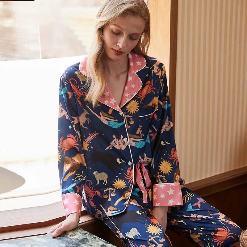 New Style Imitation Silk Pajamas for Women with Long Sleeves and Trousers, Comfortable and Refreshing Home Wear