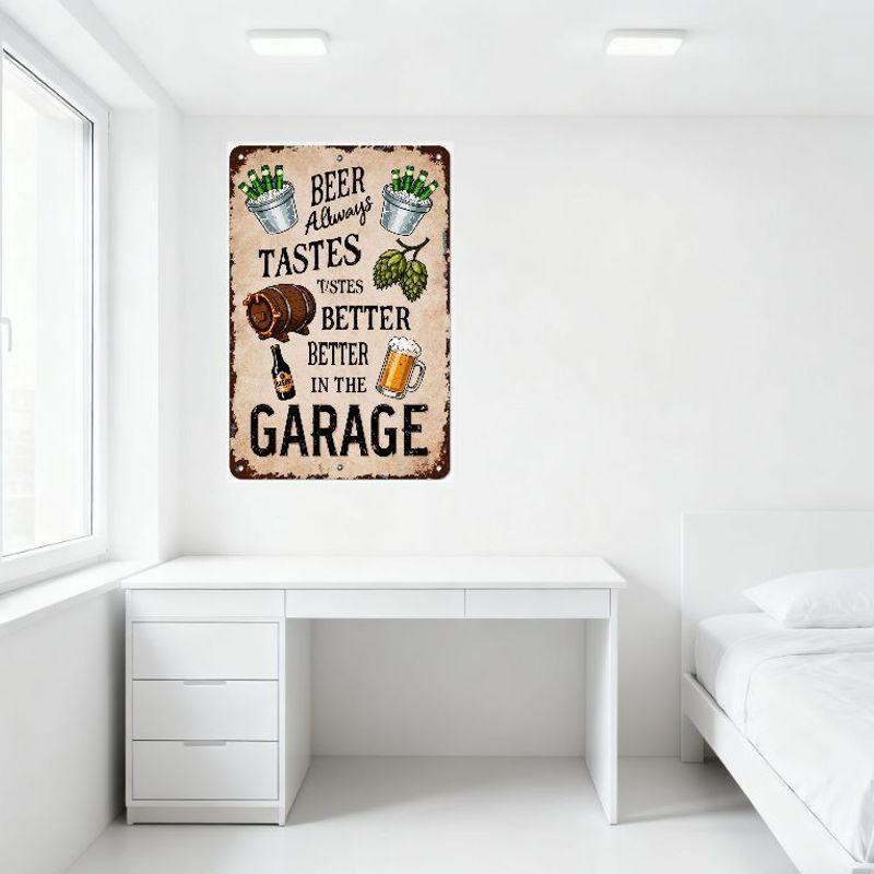 Vintage Beer Garage Metal Tin Sign with Buckets, Barrel, Mug & Hops - Retro Home Man Cave Bar Pub Wall Decor Art Gift