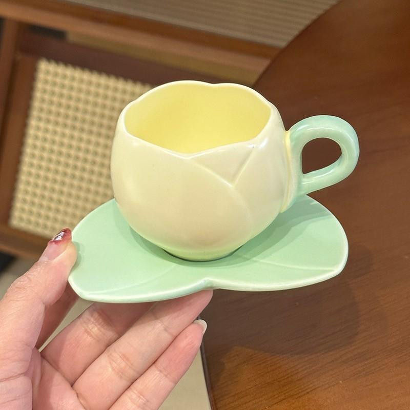 Wind High Value Ceramic Tulip Flower Pot Afternoon Tea Tea Set Cup Saucer Set Internet Celebrity Water Set