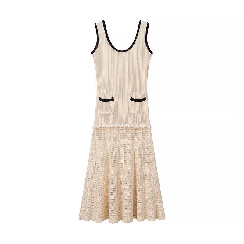 2024 Autumn Women's European & American Style Color Block Knitted Vest Dress
