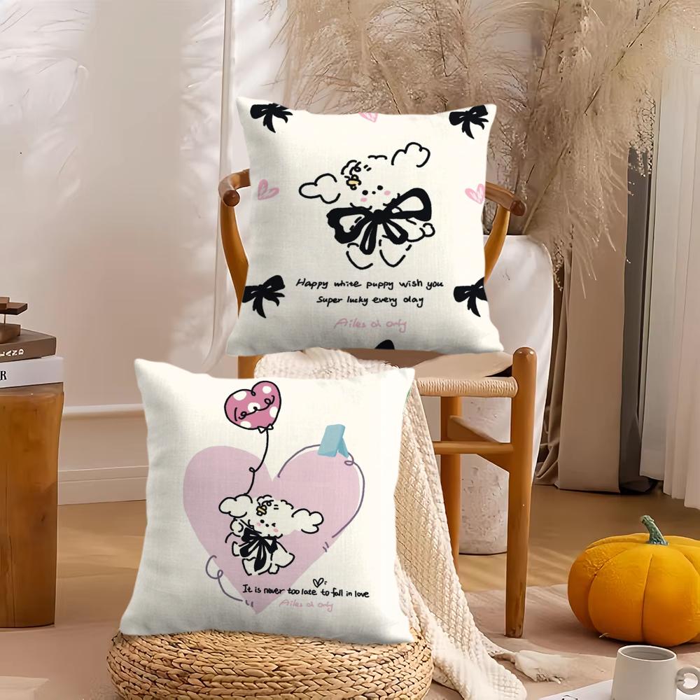 Cartoon Puppy Cushion Cover Silky Short Plush Invisible Zipper Dustproof Sofa Pillow Case For Home Decor