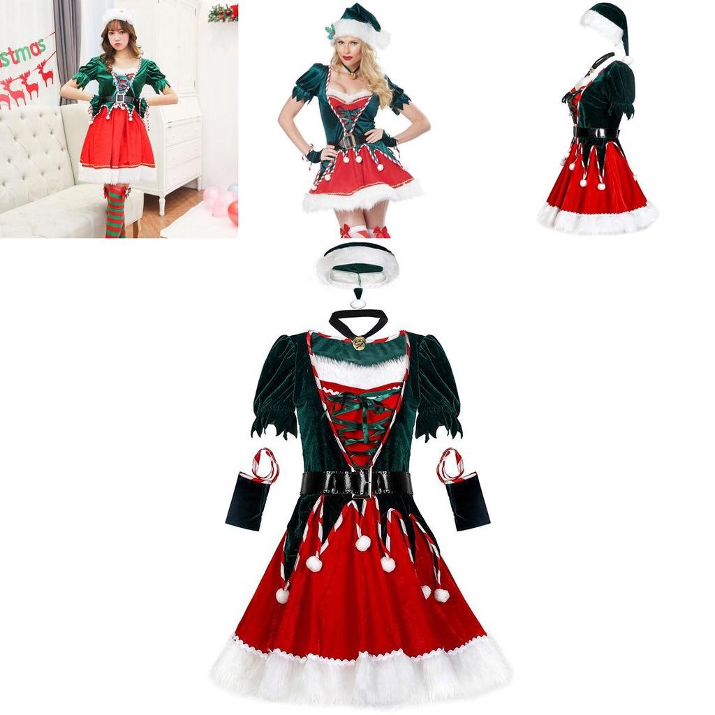 Festive Short Sleeve Santa's Helper Costume With Soft Touch Velvet Material