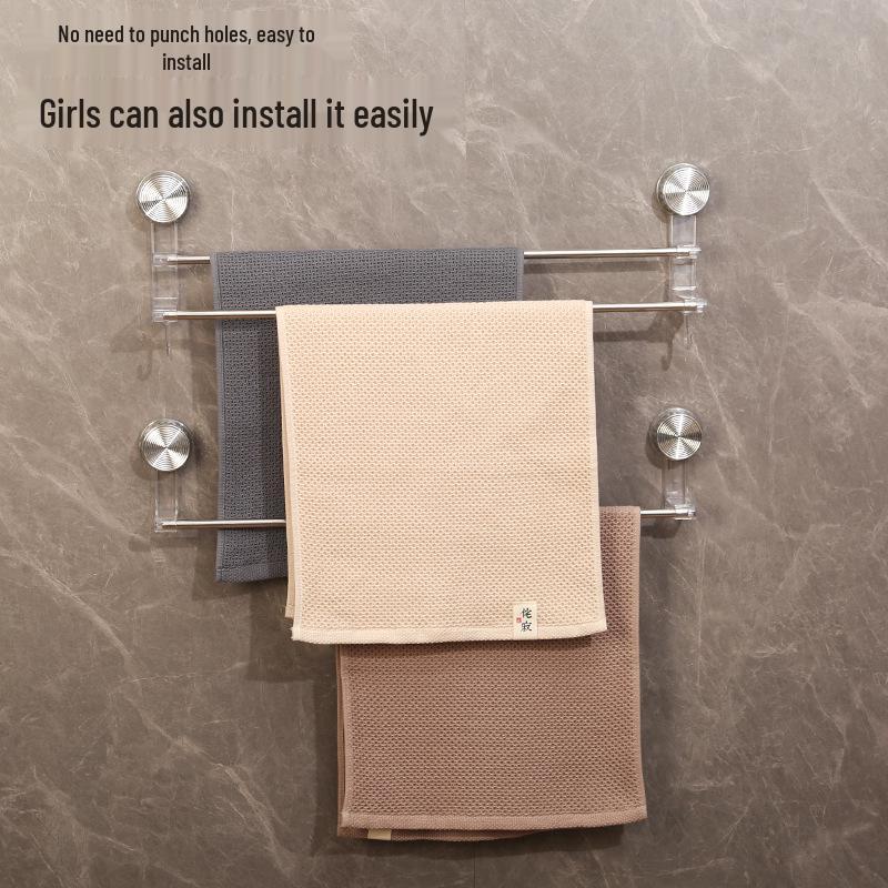Retractable No-Drill Suction Cup Towel Rack and Hook for Bathroom Storage